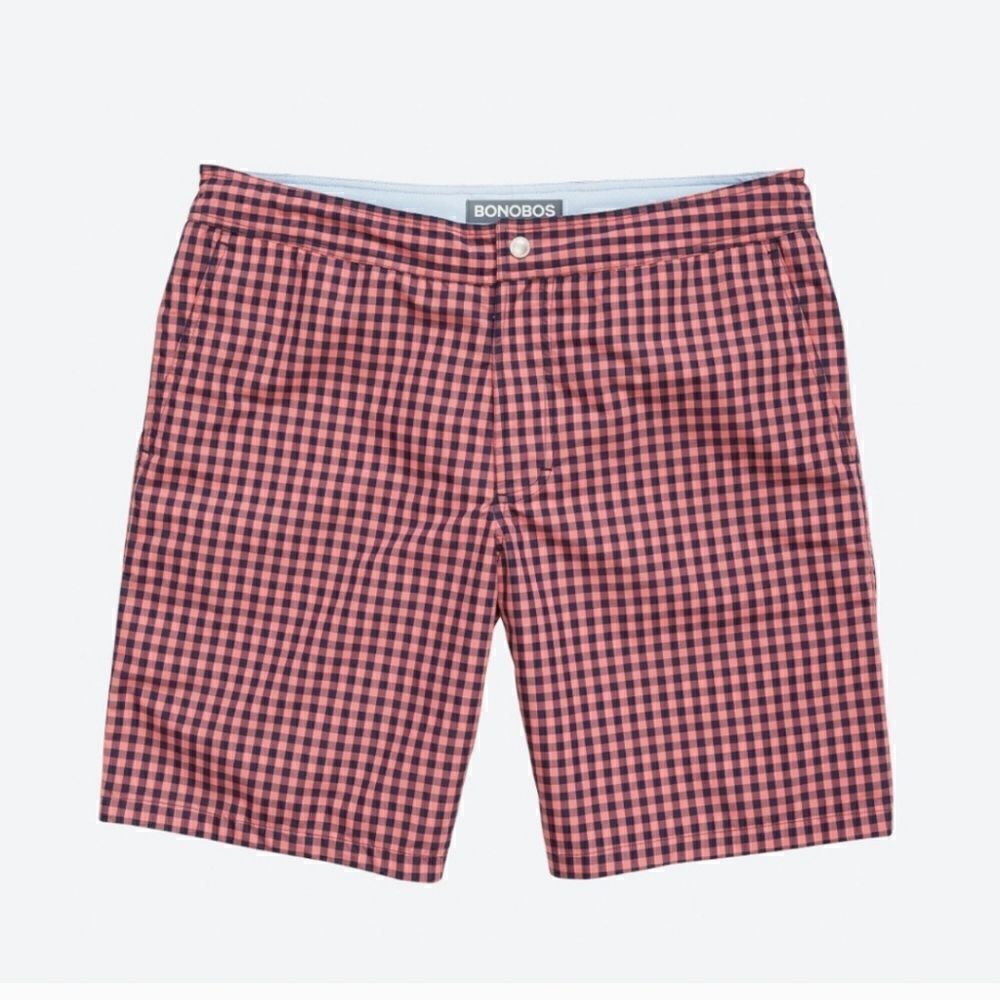 Bonobos Pink Navy Plaid Swim Trunks Sz 32 Inseam 7 Inch